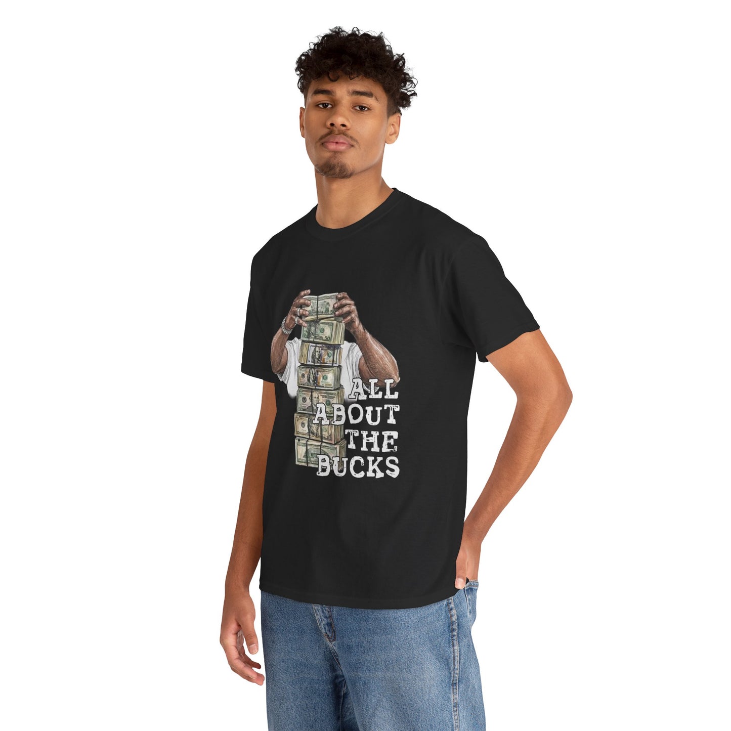 All About the Bucks Tee — Money Stack Graphic T-Shirt