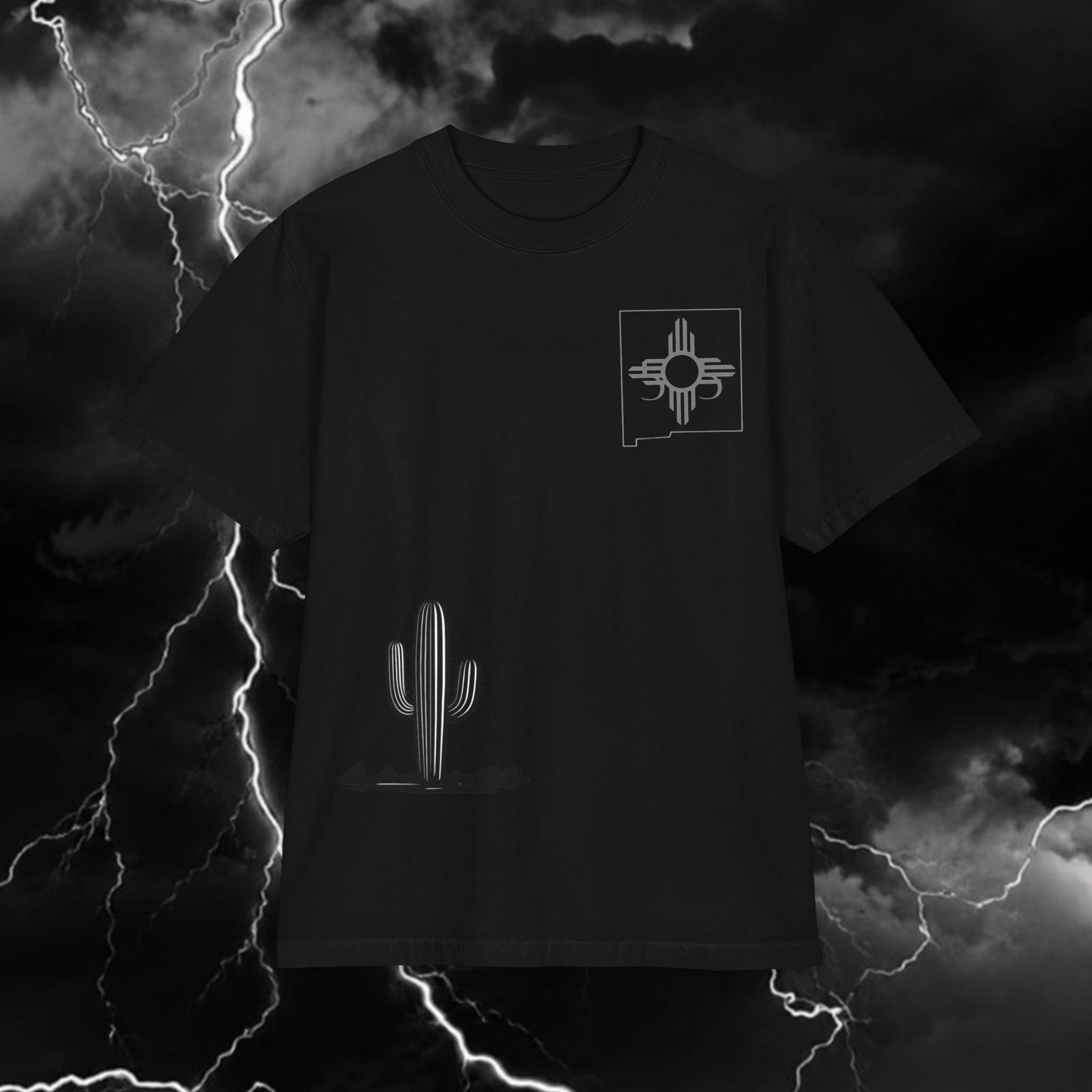 Desert Minimalist T-Shirt — Cactus & Zia Symbol Pocket Tee