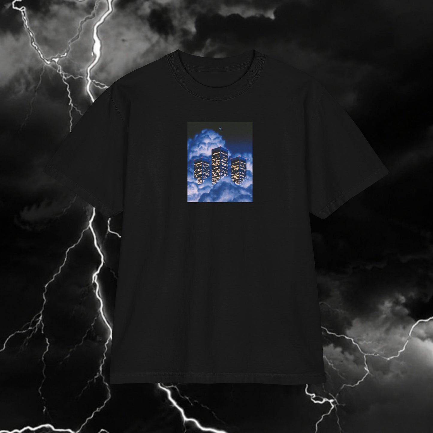 Cityscape Dream T‑Shirt — Night Skyline & Cloud Reflection Graphic Tee