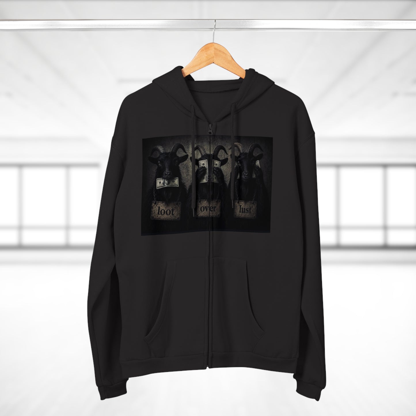 Zip Hoodie - Gothic Goat Trio 'Hope, Never, Hate' Graphic Jacket