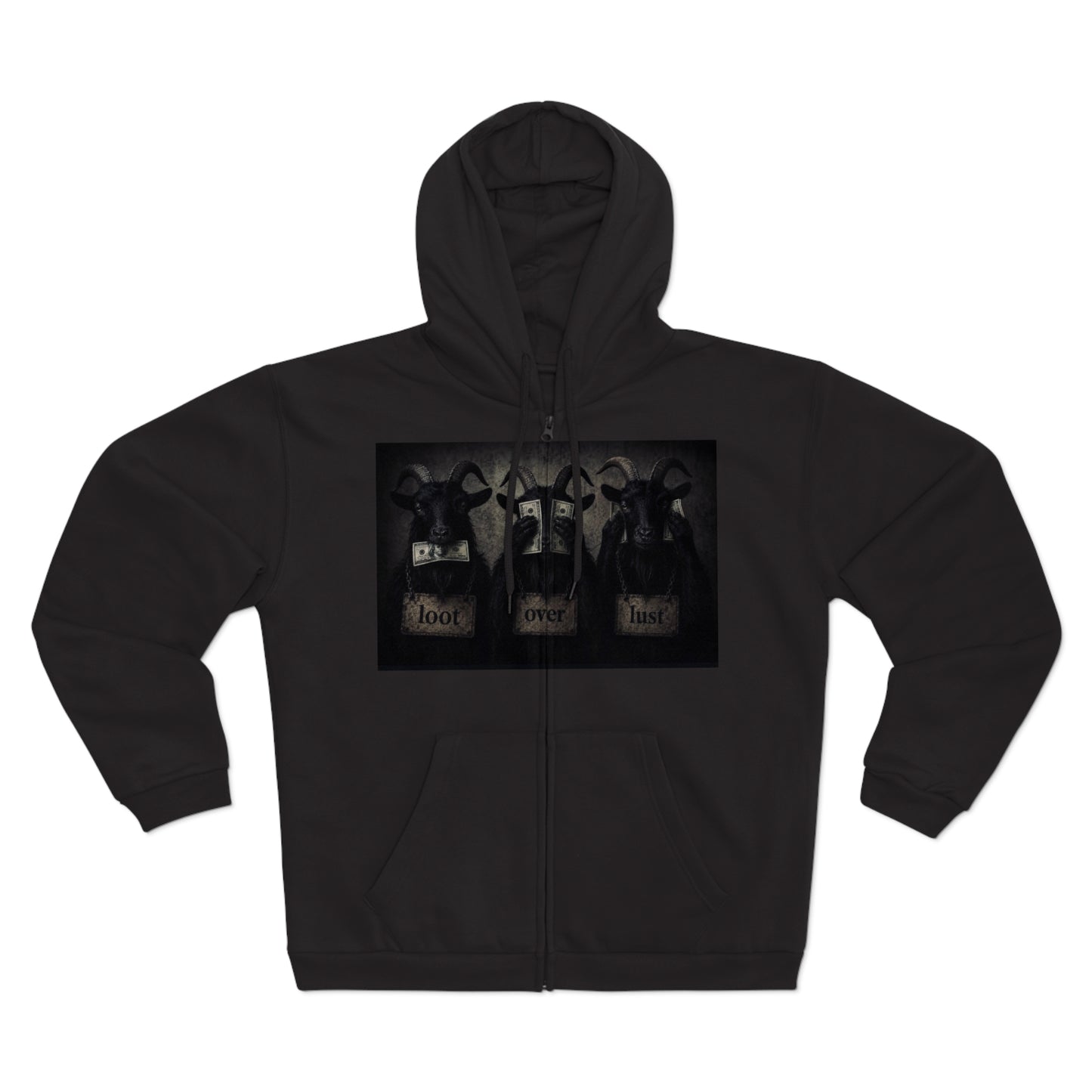 Zip Hoodie - Gothic Goat Trio 'Hope, Never, Hate' Graphic Jacket
