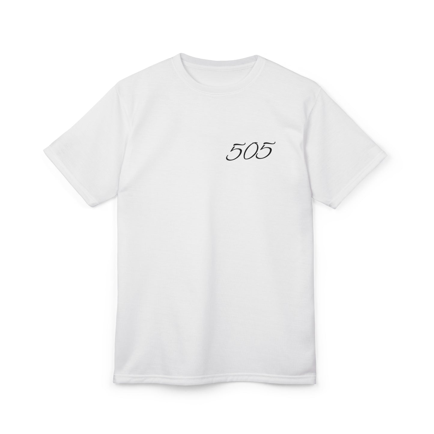 505 Minimal Script Tee — Chest Number Graphic T-Shirt