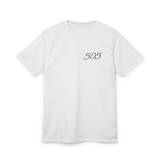 505 Minimal Script Tee — Chest Number Graphic T-Shirt
