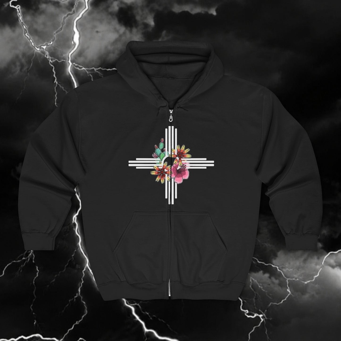 Floral Geometric Zip Hoodie — Crossburst Flower Design