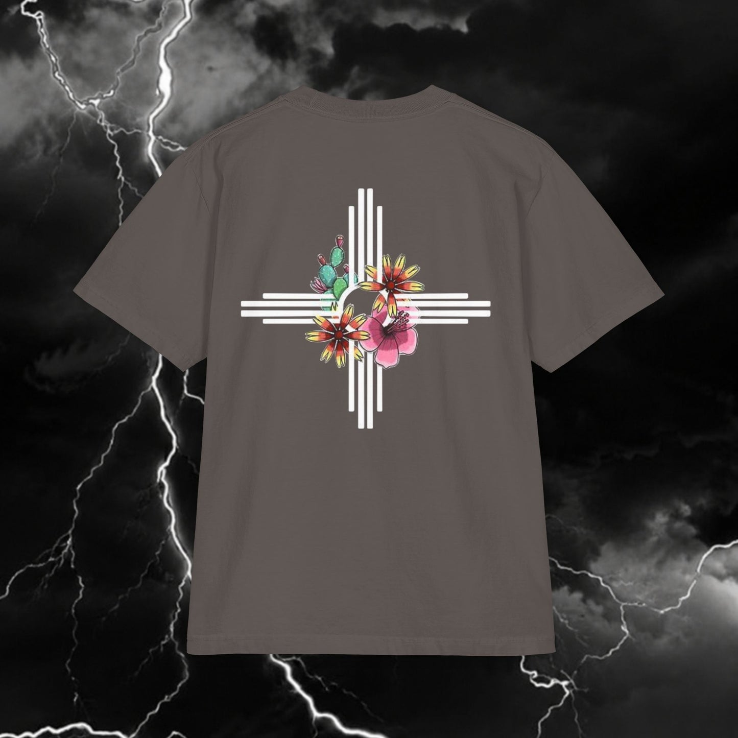 Desert Minimalist T-Shirt — Cactus & Zia Symbol Pocket Tee