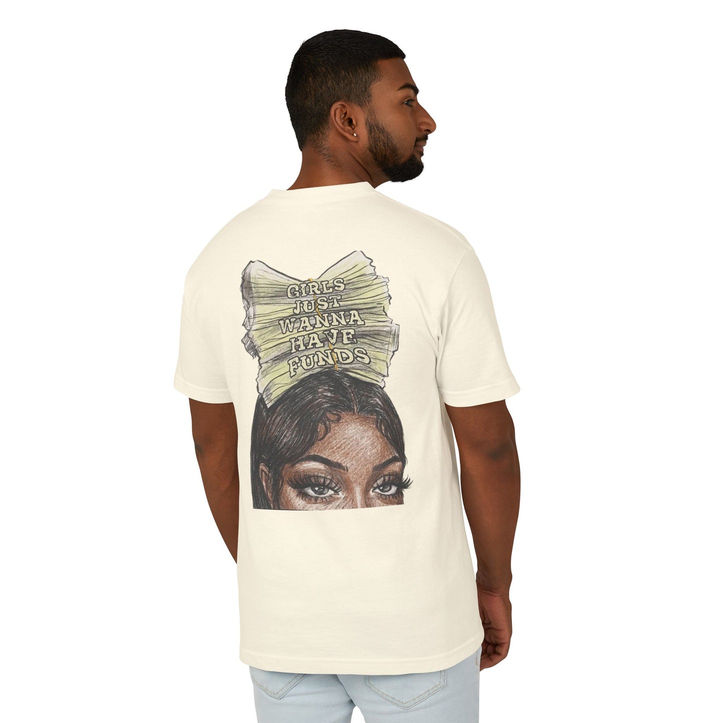 Money Stacks Graphic Tee — “Girls Just Wanna Have Funds” Back Print
