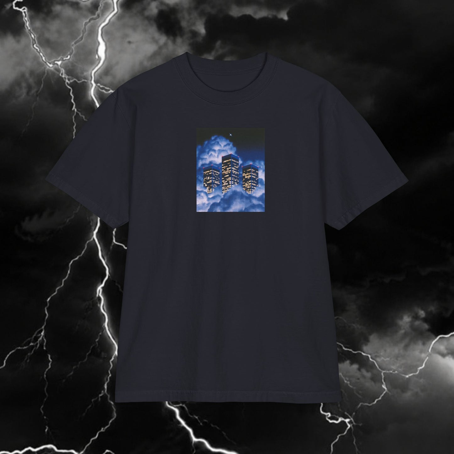 Cityscape Dream T‑Shirt — Night Skyline & Cloud Reflection Graphic Tee