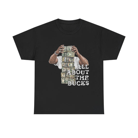 All About the Bucks Tee — Money Stack Graphic T-Shirt