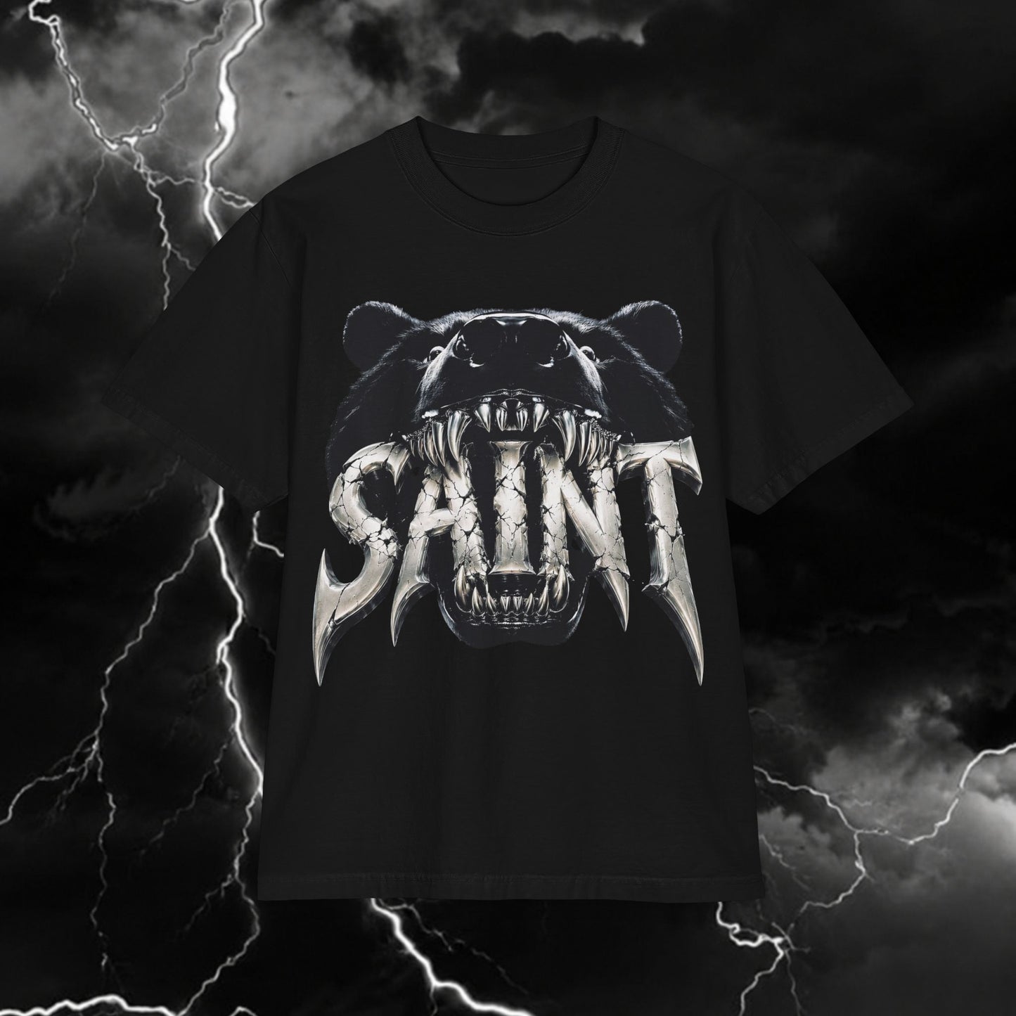 Bear Skull 'SAINT' Graphic T‑Shirt — Edgy Streetwear Tee for Fans of Dark Vintage Designs
