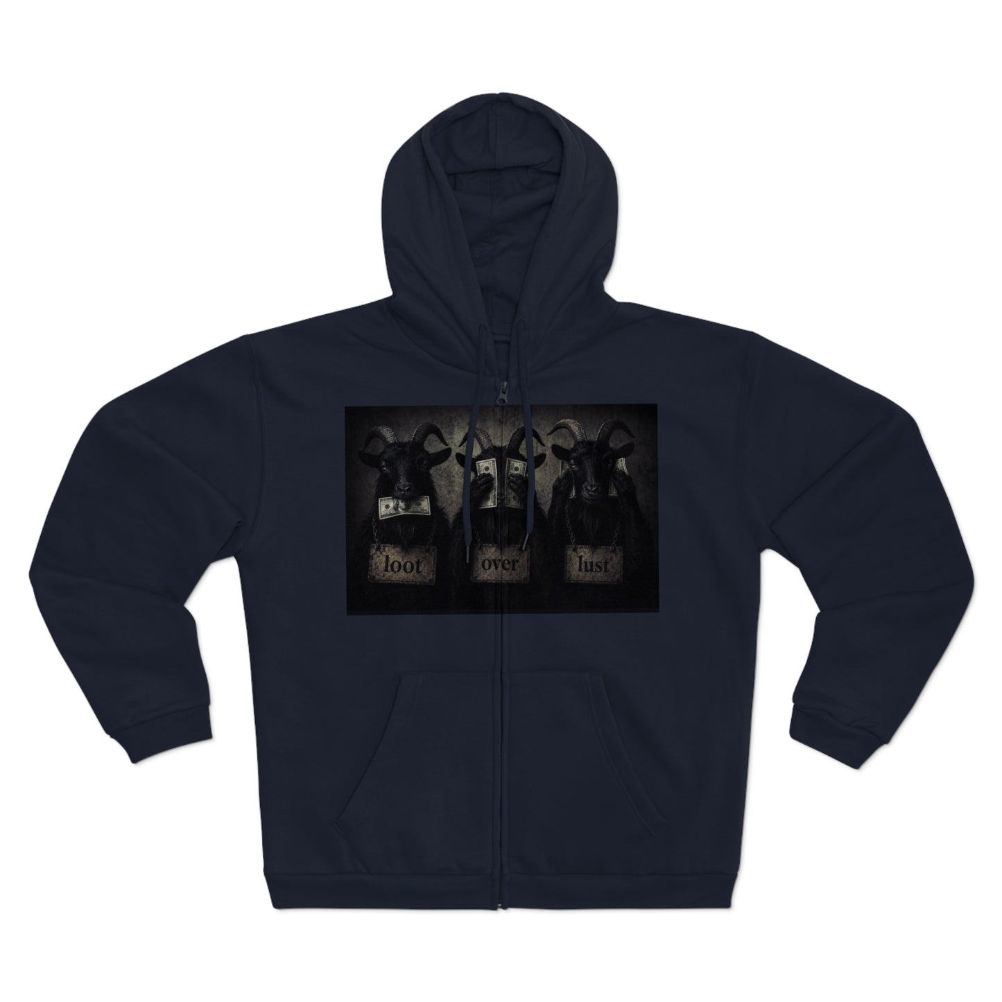 Zip Hoodie - Gothic Goat Trio 'Hope, Never, Hate' Graphic Jacket