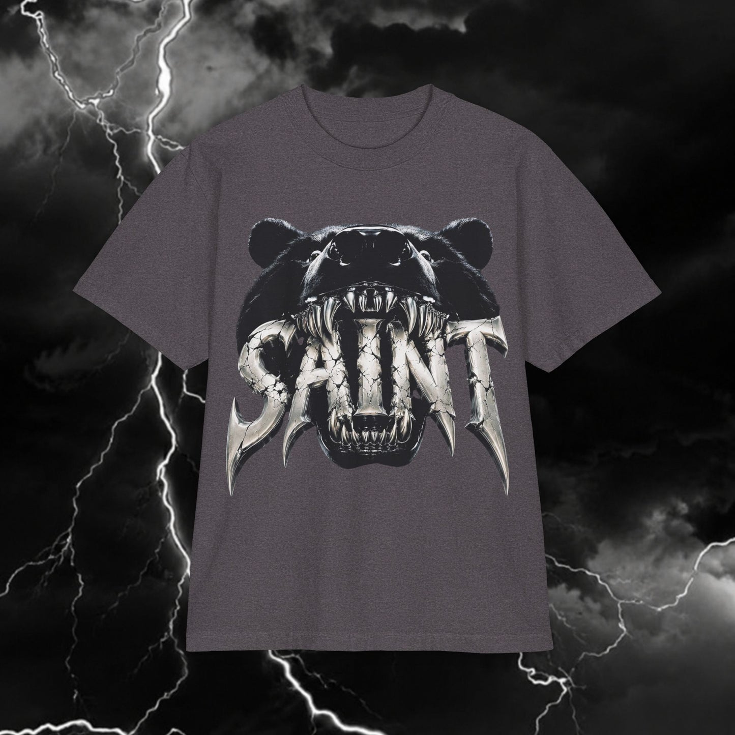 Bear Skull 'SAINT' Graphic T‑Shirt — Edgy Streetwear Tee for Fans of Dark Vintage Designs