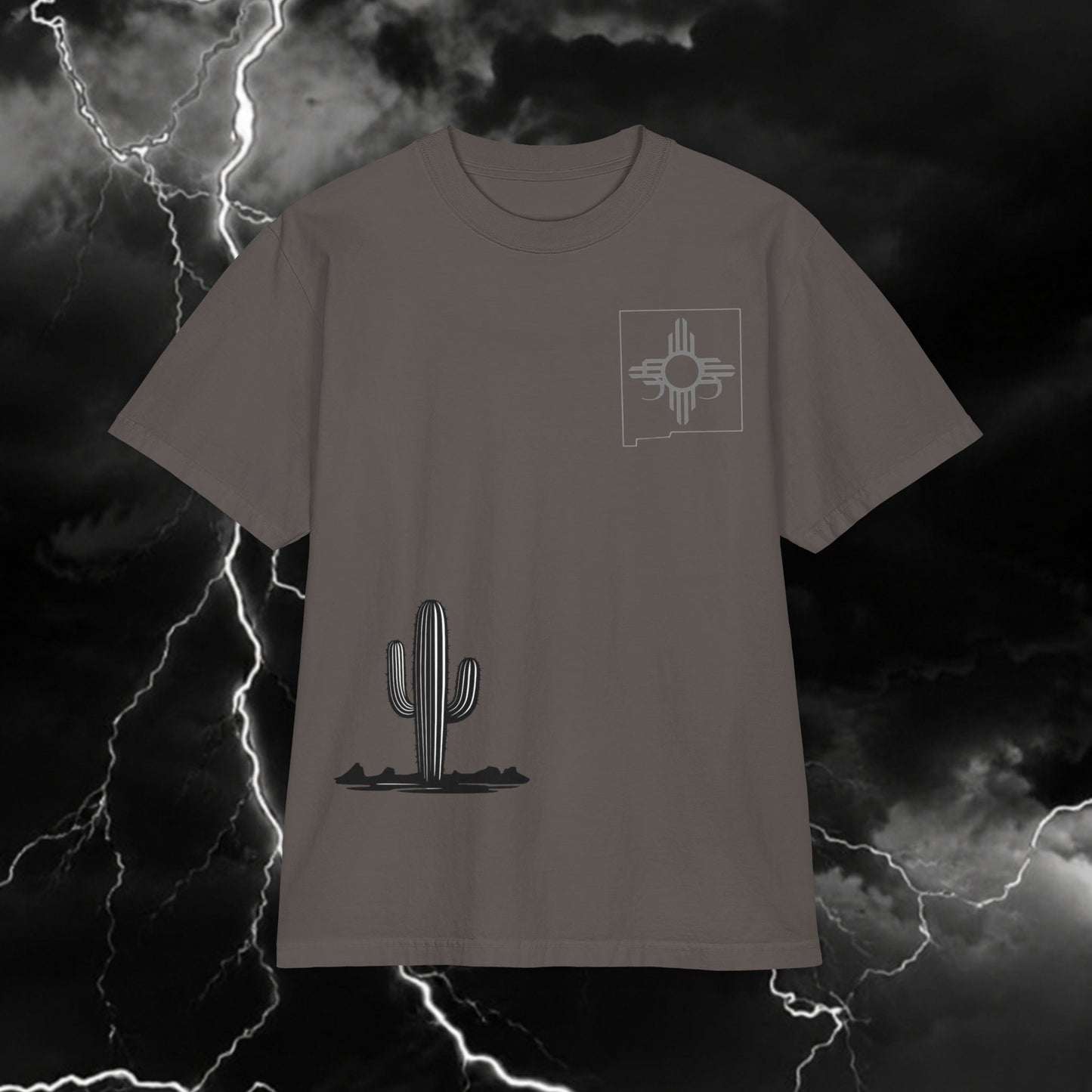 Desert Minimalist T-Shirt — Cactus & Zia Symbol Pocket Tee