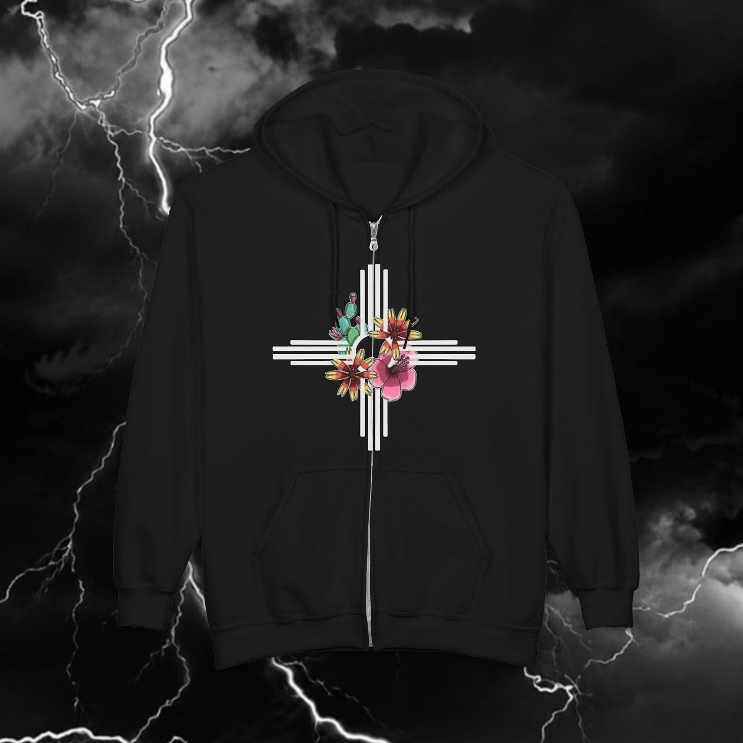 Floral Geometric Zip Hoodie — Crossburst Flower Design