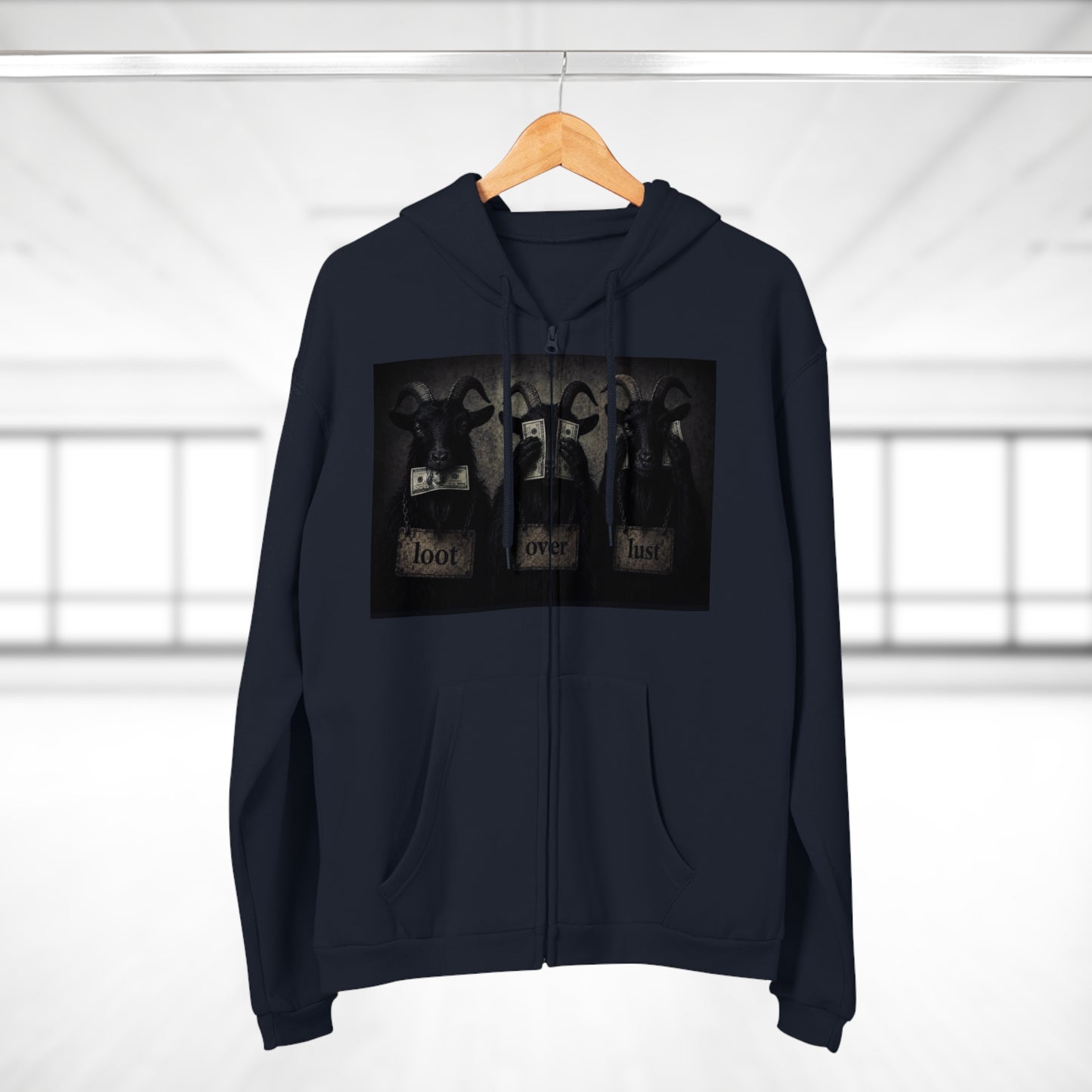 Zip Hoodie - Gothic Goat Trio 'Hope, Never, Hate' Graphic Jacket