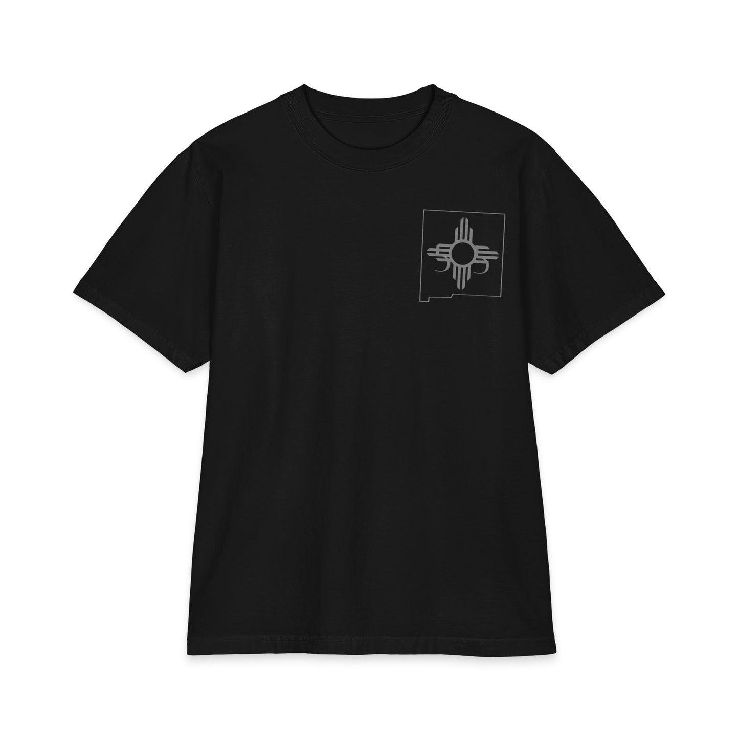 Brick Pattern Pocket T-Shirt — Minimal Zia Symbol Chest & Red Brick Back Graphic