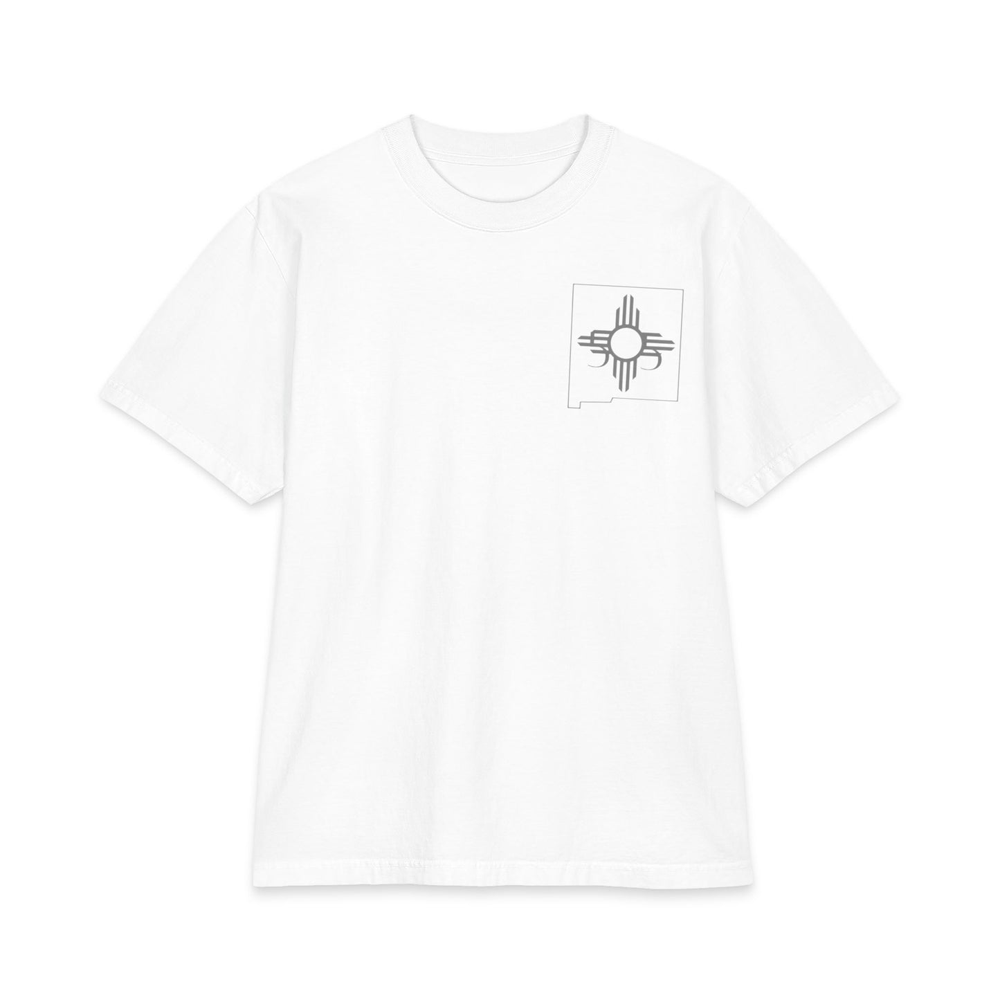 Brick Pattern Pocket T-Shirt — Minimal Zia Symbol Chest & Red Brick Back Graphic