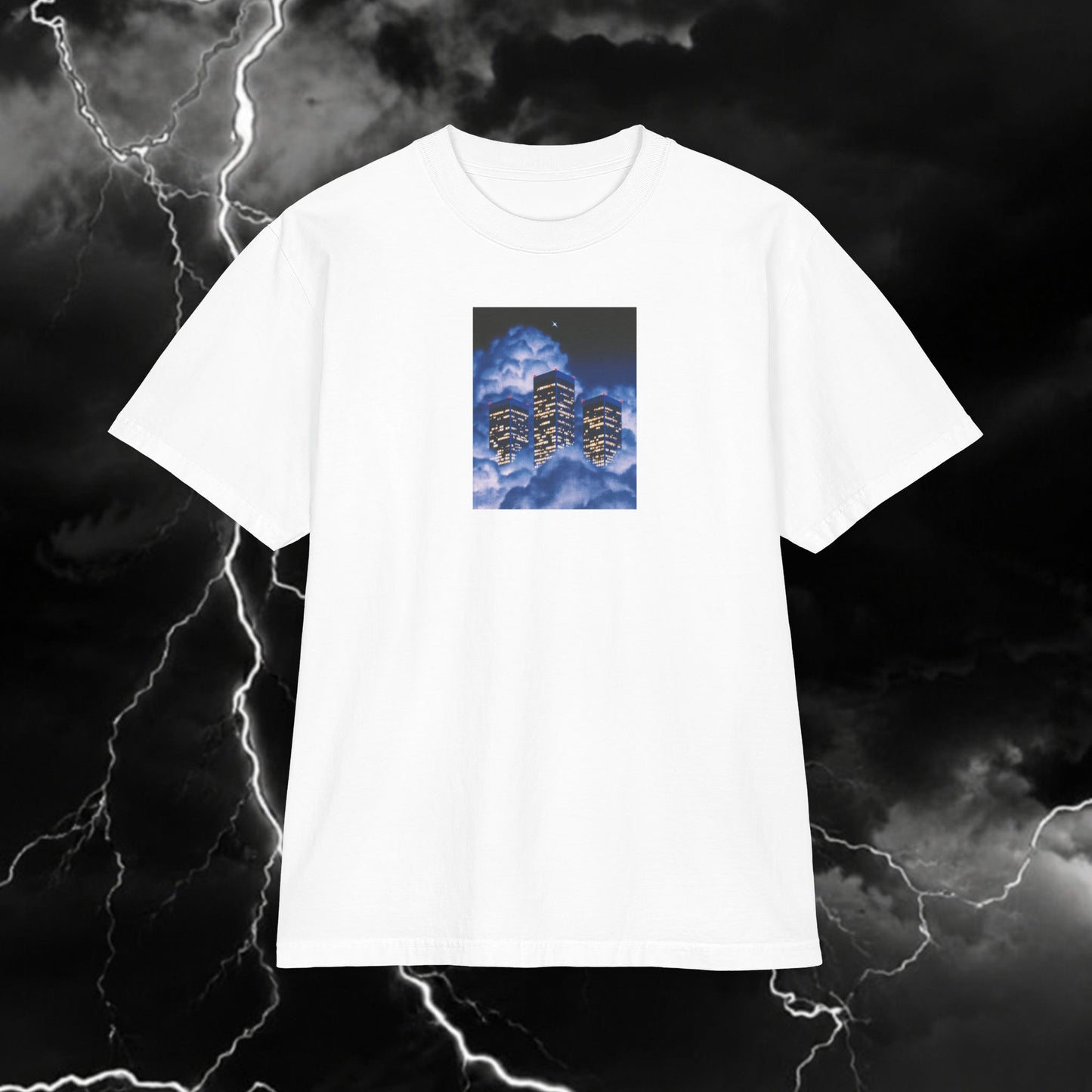 Cityscape Dream T‑Shirt — Night Skyline & Cloud Reflection Graphic Tee