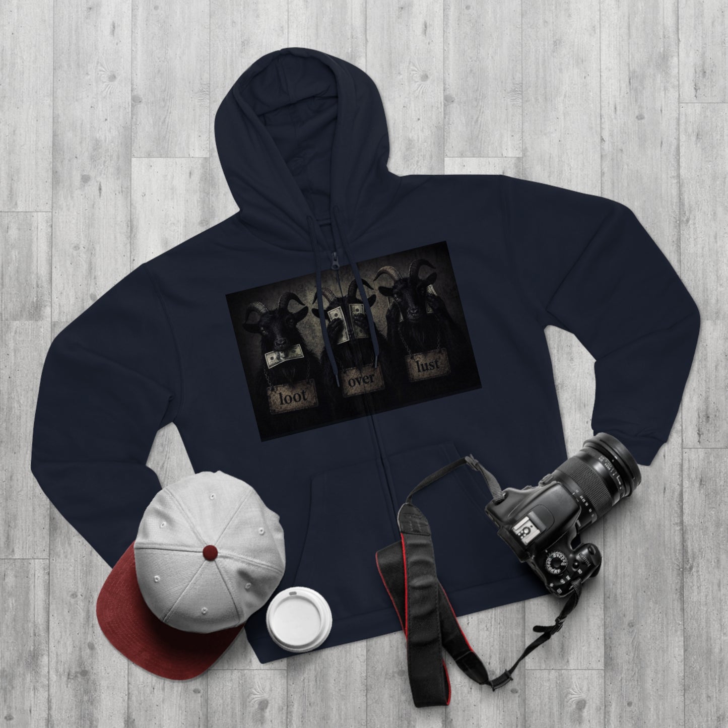 Zip Hoodie - Gothic Goat Trio 'Hope, Never, Hate' Graphic Jacket